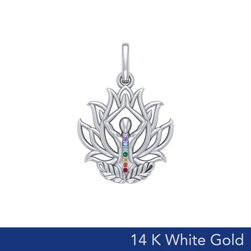 Yoga Lotus Position 14K White Gold Pendant with Chakra Gemstone WPD5023 - Jewelry